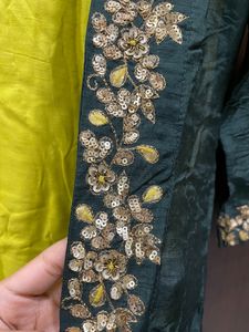 Green Yellow Ethnic dress with attached jacket