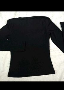 Black Lace Trim Tie Front Top