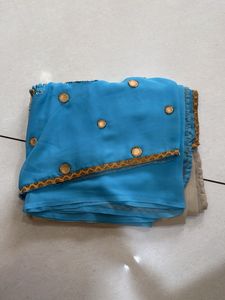 Beautiful Blue Saree with Mirror Work