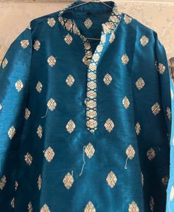 Navratri Teal Kurta with Silver Embellishments