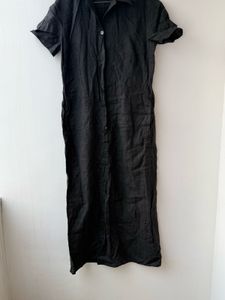 Black Linen Midi Dress