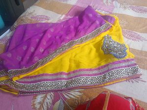 Dual-Tone Magenta &amp; Sunshine Yellow Georgette Sare