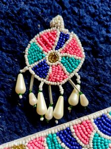 Light Blue And Pink Handmade Neck Set