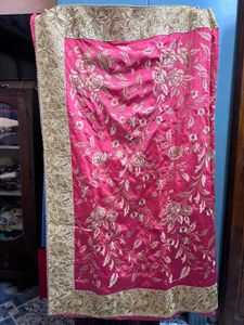 Elegant Pink Embroidered Saree with blouse piece