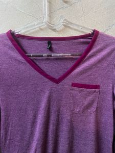 Purple V-Neck Long Sleeve Top with Pocket