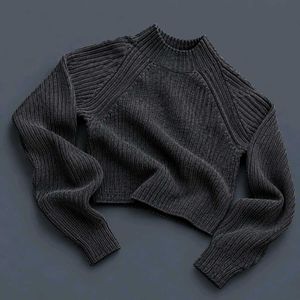CHARCOAL BLACK RIBBED MOCK NECK CROPPED SWEATER