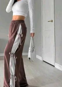 Brown Wide Leg Pants with Side Ties