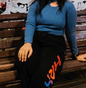 Blue Knit Sweater with neck cutout