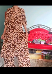 Stylish Leopard Print Kurta plazo Set