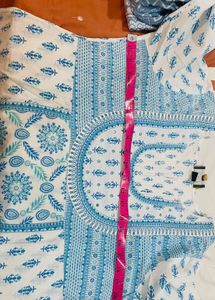 ZARI Blue &amp; White Printed Kurta with Pants