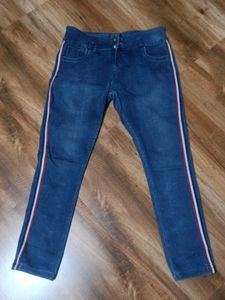 Blue Denim Jeans with Side Stripe for women