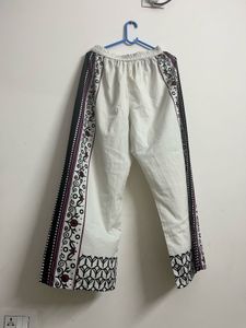 White Palazzos with Ethnic Print Cord set