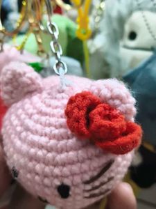 Crocheted Pink Hello Kitty Keychain