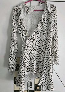 polka dot wrap ruffle mini dress