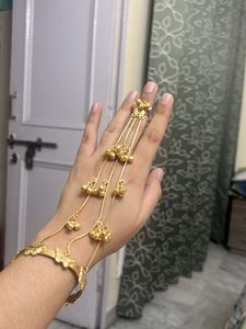 Elegant Gold Hand Bracelet with Dangle Charms