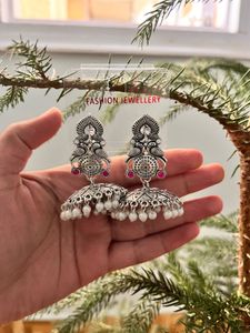 Oxidized Silver Jhumka Earrings