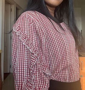 Cute Red and White Gingham Top