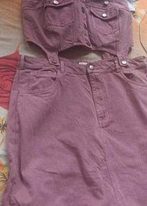 Mauve Denim Maxi dungri Skirt Set