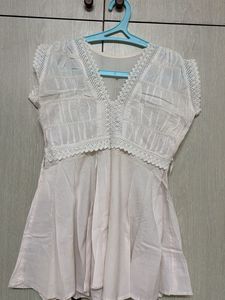 Boho Crochet Trim White short kurta