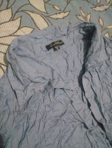 Blue Crushed Texture Long Sleeve Shirt