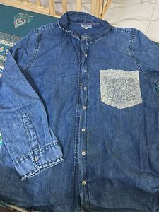 Blue Denim Shirt with Sparkly Pocket