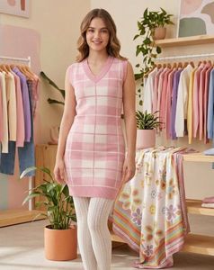 Pink Plaid Sleeveless Mini Dress