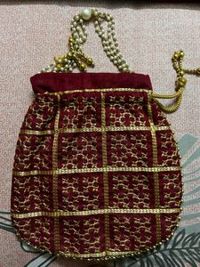 Maroon &amp; Gold Potli Bag