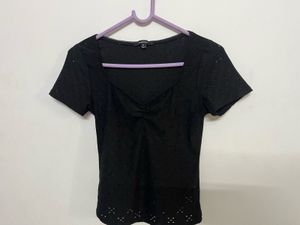 Black Eyelet Detail Top