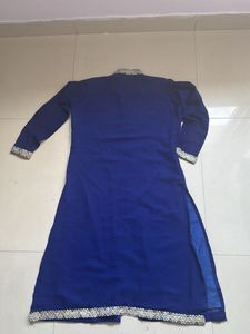 Elegant Blue Kurta with Embellished Neckline