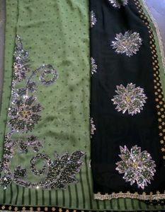 Green & Black Worked Saree...