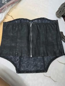 Black Faux Leather Corset Top