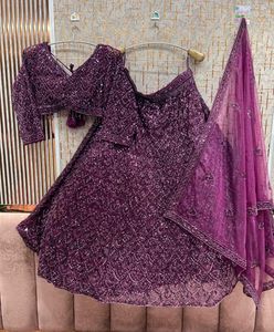 Stunning Sequined Purple Lehenga Choli Set