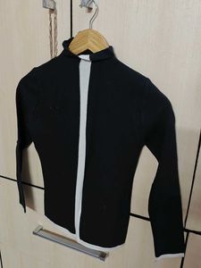 Chic Black & White Striped Turtleneck Top