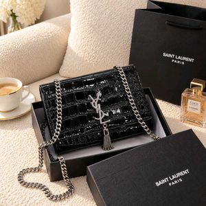 YVES SAINT LAURENT *YSL*KATE BLACK CROCO SLINGBAG