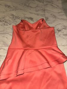 Coral Peplum Strapless Dress
