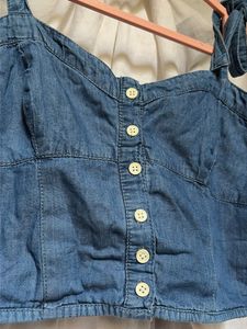 Max Denim Crop Top with Tie Straps