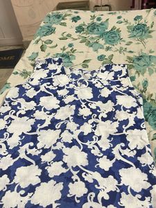 Blue &amp; White Floral Sleeveless Top