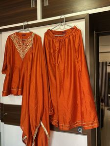 Elegant Orange Kurta Palazzo Set