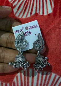 Silver Peacock Jhumka Earrings