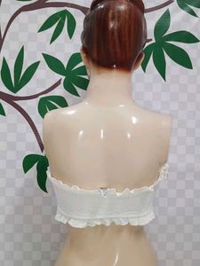 (100)White Ruffle Trim Tube Top