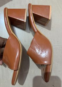 Tan Block Heel Mules