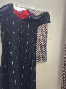 Stylish Black Kurta with Red Neckline