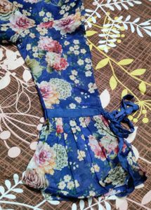 Vibrant Floral Print Blue Dress Material