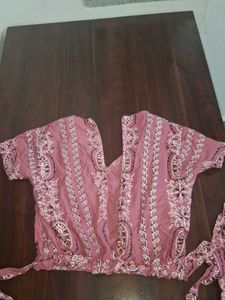 Embroidered print Pink Ethnic coord set