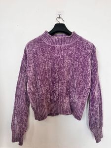Purple Knit Mock Neck Sweater