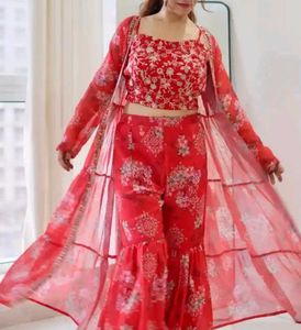Red Floral Print Lehenga Choli Set