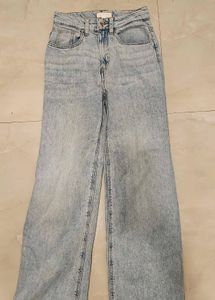 H&amp;M Women Lightly Washed Wide-Leg Jeans