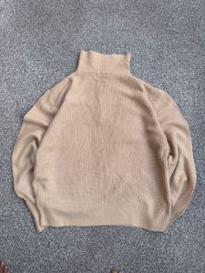 Oversized Beige Quarter Zip Sweater