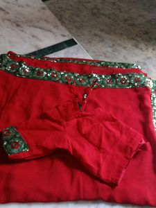 Red Saree with Embellished Border