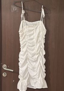 White ruched strap neck dress